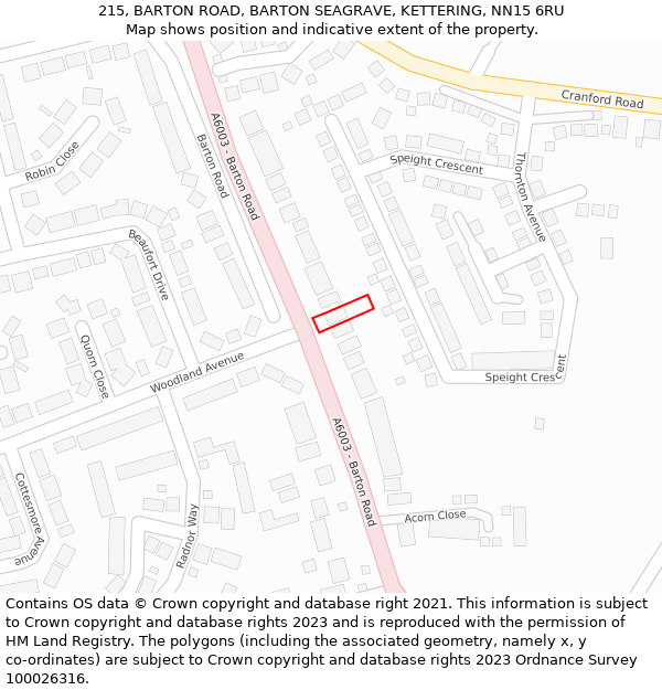 215, BARTON ROAD, BARTON SEAGRAVE, KETTERING, NN15 6RU: Location map and indicative extent of plot