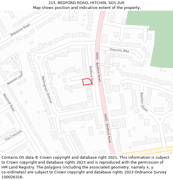 215, BEDFORD ROAD, HITCHIN, SG5 2UE: Location map and indicative extent of plot