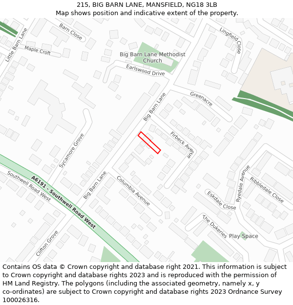 215, BIG BARN LANE, MANSFIELD, NG18 3LB: Location map and indicative extent of plot