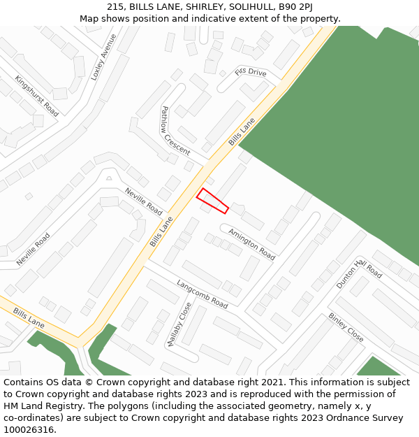 215, BILLS LANE, SHIRLEY, SOLIHULL, B90 2PJ: Location map and indicative extent of plot