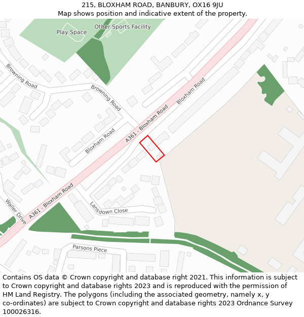 215, BLOXHAM ROAD, BANBURY, OX16 9JU: Location map and indicative extent of plot