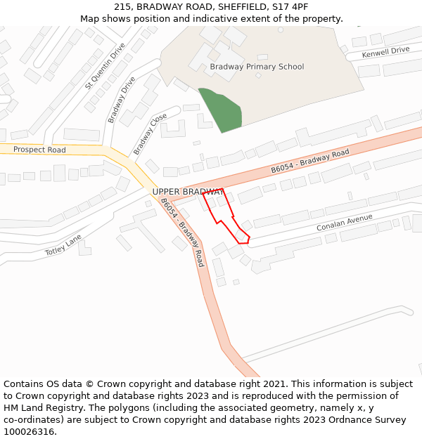 215, BRADWAY ROAD, SHEFFIELD, S17 4PF: Location map and indicative extent of plot
