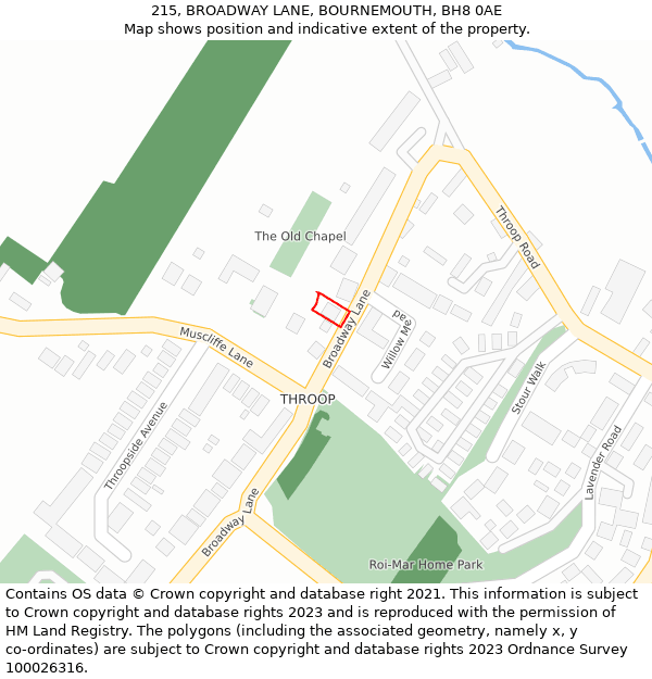 215, BROADWAY LANE, BOURNEMOUTH, BH8 0AE: Location map and indicative extent of plot