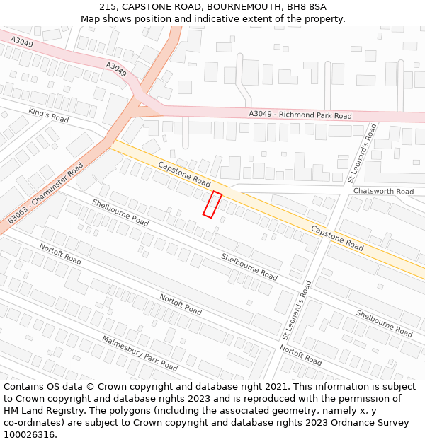 215, CAPSTONE ROAD, BOURNEMOUTH, BH8 8SA: Location map and indicative extent of plot