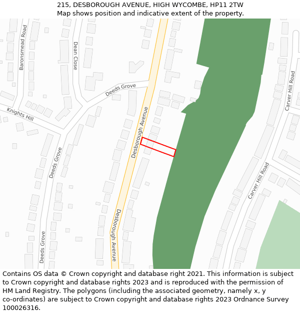 215, DESBOROUGH AVENUE, HIGH WYCOMBE, HP11 2TW: Location map and indicative extent of plot