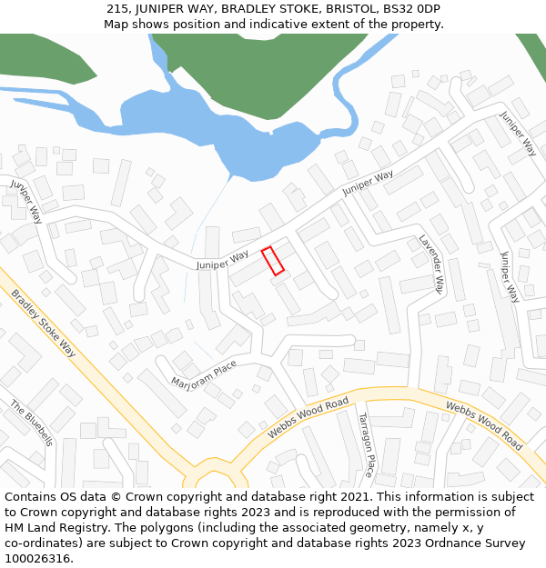 215, JUNIPER WAY, BRADLEY STOKE, BRISTOL, BS32 0DP: Location map and indicative extent of plot