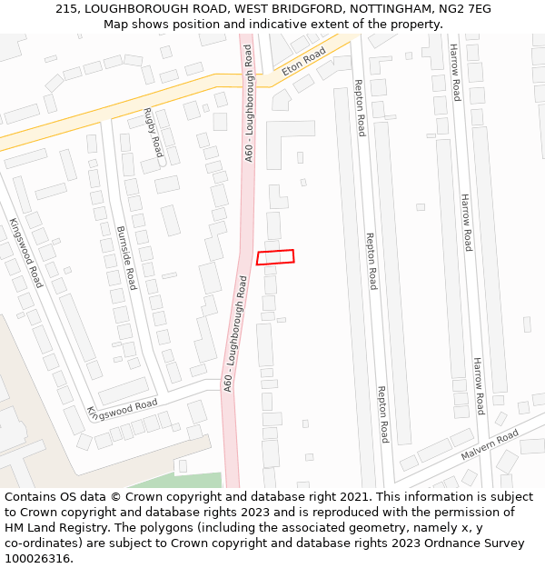 215, LOUGHBOROUGH ROAD, WEST BRIDGFORD, NOTTINGHAM, NG2 7EG: Location map and indicative extent of plot