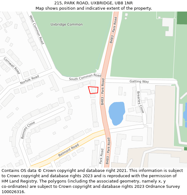 215, PARK ROAD, UXBRIDGE, UB8 1NR: Location map and indicative extent of plot