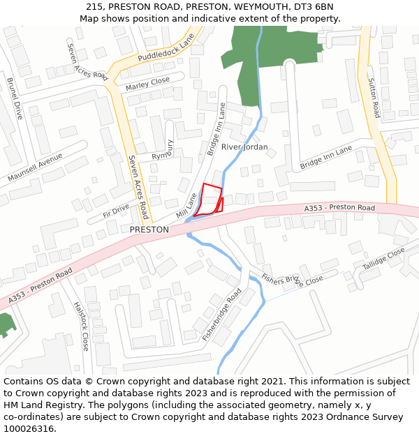 215, PRESTON ROAD, PRESTON, WEYMOUTH, DT3 6BN: Location map and indicative extent of plot