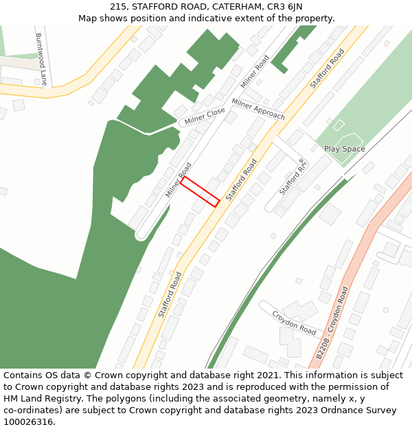 215, STAFFORD ROAD, CATERHAM, CR3 6JN: Location map and indicative extent of plot