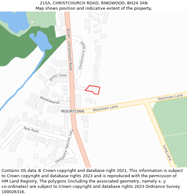 215A, CHRISTCHURCH ROAD, RINGWOOD, BH24 3AN: Location map and indicative extent of plot