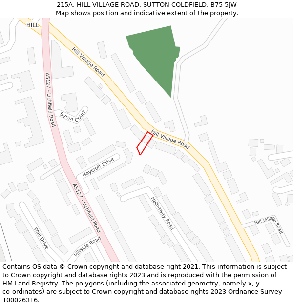 215A, HILL VILLAGE ROAD, SUTTON COLDFIELD, B75 5JW: Location map and indicative extent of plot