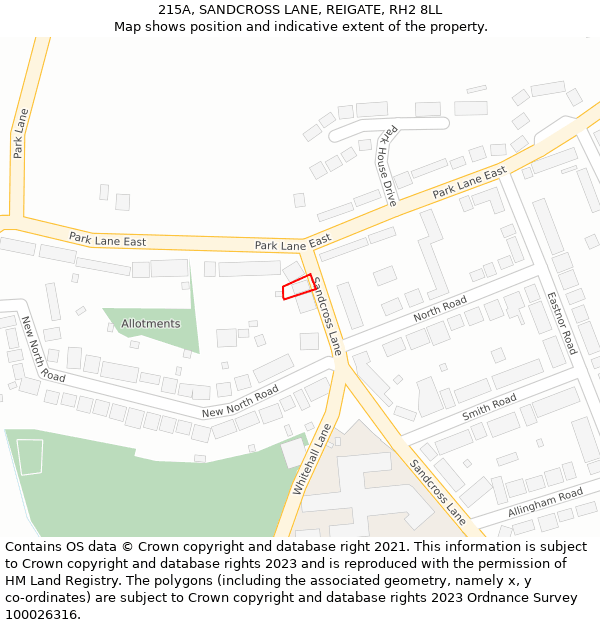 215A, SANDCROSS LANE, REIGATE, RH2 8LL: Location map and indicative extent of plot