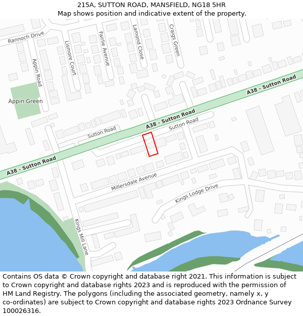 215A, SUTTON ROAD, MANSFIELD, NG18 5HR: Location map and indicative extent of plot