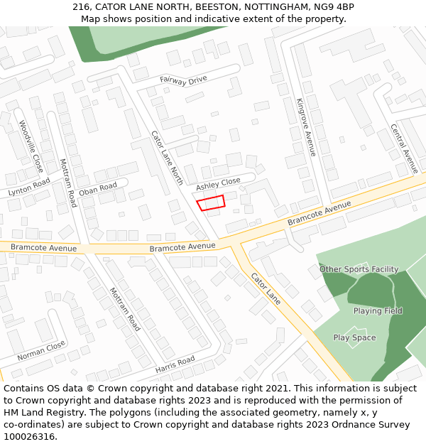 216, CATOR LANE NORTH, BEESTON, NOTTINGHAM, NG9 4BP: Location map and indicative extent of plot