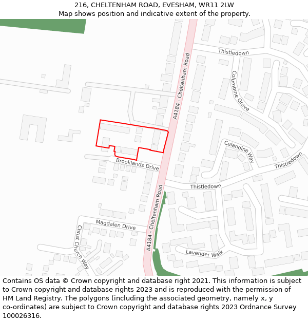216, CHELTENHAM ROAD, EVESHAM, WR11 2LW: Location map and indicative extent of plot