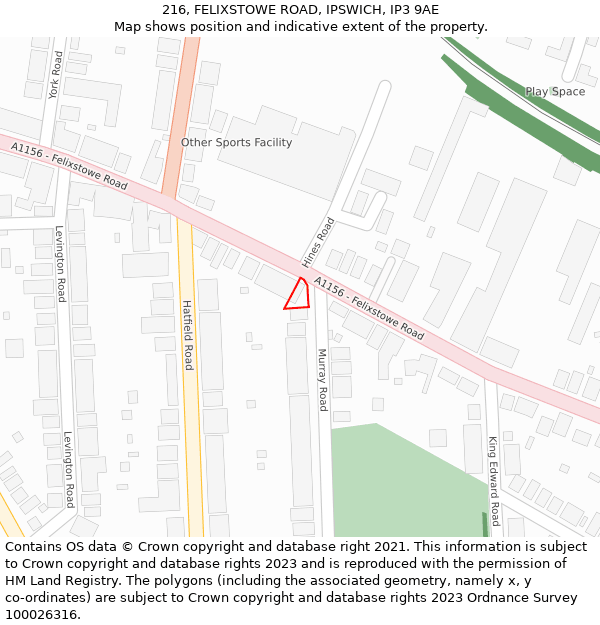 216, FELIXSTOWE ROAD, IPSWICH, IP3 9AE: Location map and indicative extent of plot