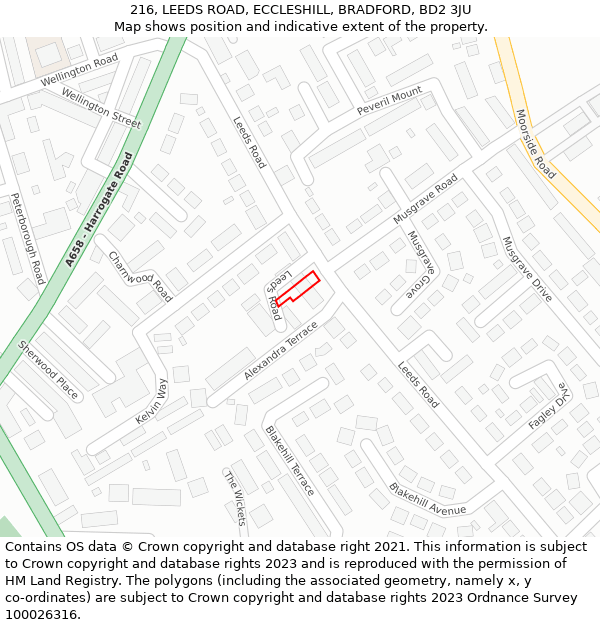 216, LEEDS ROAD, ECCLESHILL, BRADFORD, BD2 3JU: Location map and indicative extent of plot