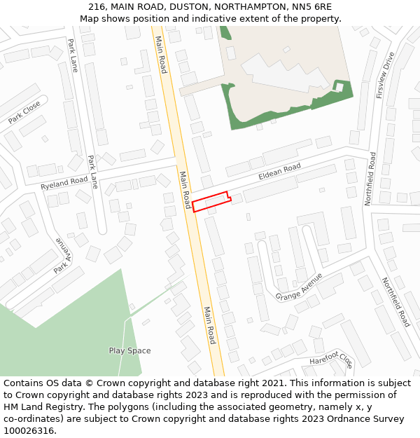 216, MAIN ROAD, DUSTON, NORTHAMPTON, NN5 6RE: Location map and indicative extent of plot