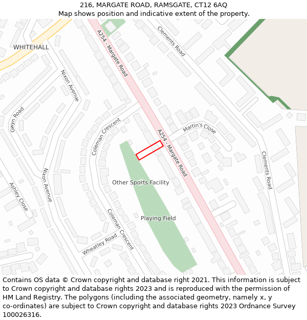 216, MARGATE ROAD, RAMSGATE, CT12 6AQ: Location map and indicative extent of plot