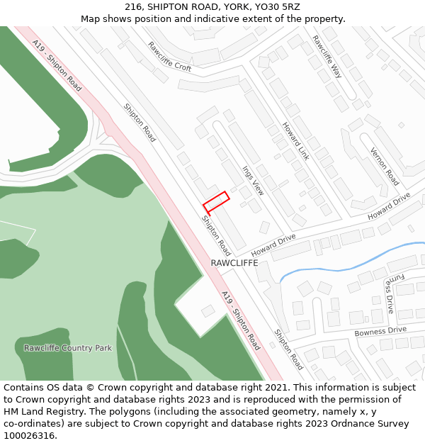 216, SHIPTON ROAD, YORK, YO30 5RZ: Location map and indicative extent of plot