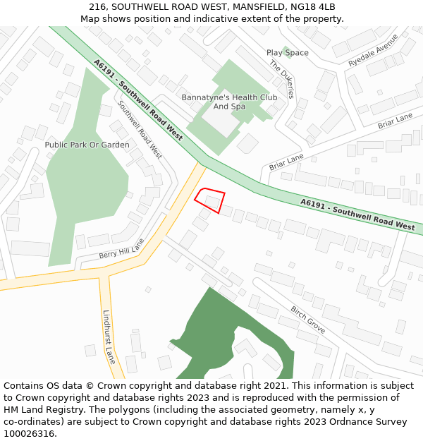 216, SOUTHWELL ROAD WEST, MANSFIELD, NG18 4LB: Location map and indicative extent of plot