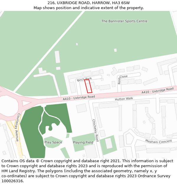 216, UXBRIDGE ROAD, HARROW, HA3 6SW: Location map and indicative extent of plot