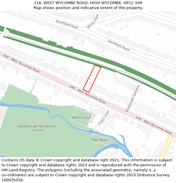 216, WEST WYCOMBE ROAD, HIGH WYCOMBE, HP12 3AR: Location map and indicative extent of plot