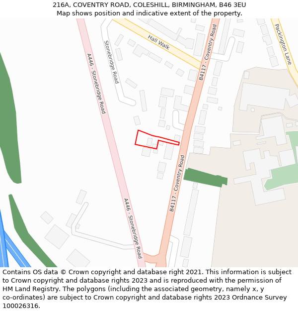 216A, COVENTRY ROAD, COLESHILL, BIRMINGHAM, B46 3EU: Location map and indicative extent of plot