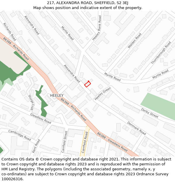 217, ALEXANDRA ROAD, SHEFFIELD, S2 3EJ: Location map and indicative extent of plot