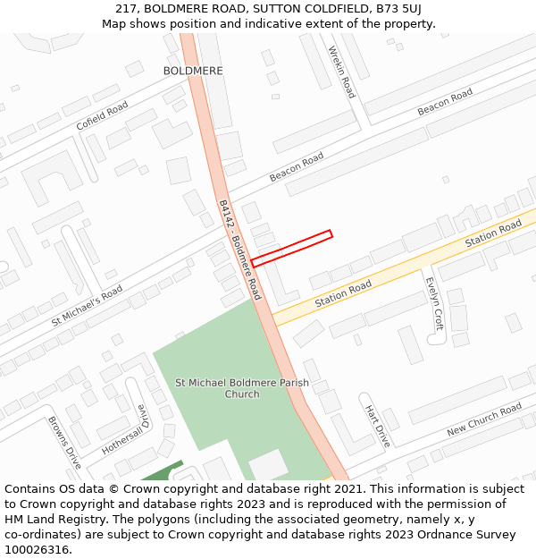 217, BOLDMERE ROAD, SUTTON COLDFIELD, B73 5UJ: Location map and indicative extent of plot