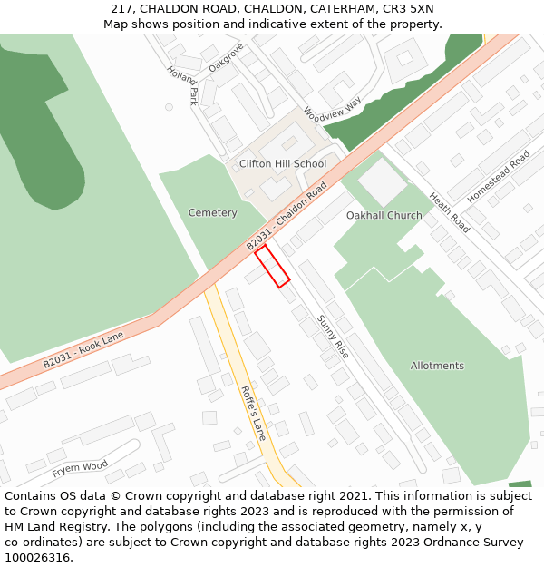 217, CHALDON ROAD, CHALDON, CATERHAM, CR3 5XN: Location map and indicative extent of plot