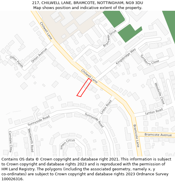 217, CHILWELL LANE, BRAMCOTE, NOTTINGHAM, NG9 3DU: Location map and indicative extent of plot