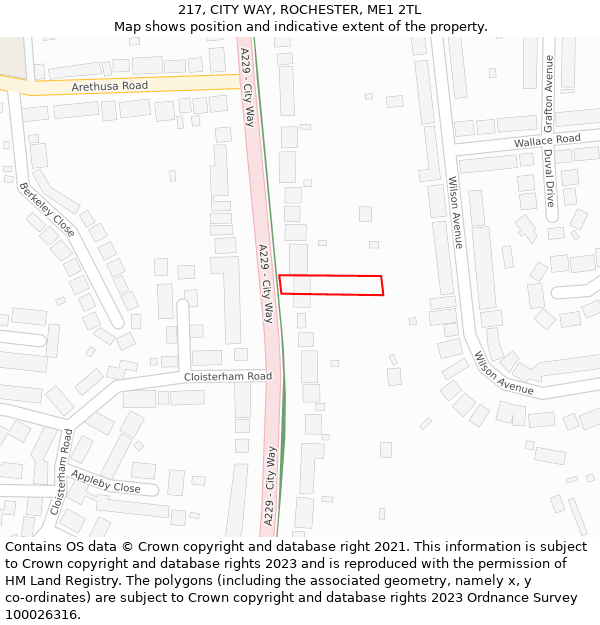 217, CITY WAY, ROCHESTER, ME1 2TL: Location map and indicative extent of plot