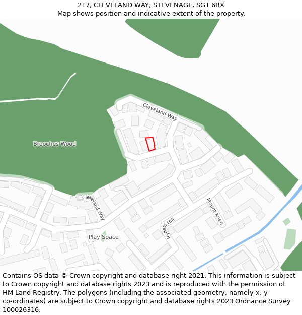 217, CLEVELAND WAY, STEVENAGE, SG1 6BX: Location map and indicative extent of plot