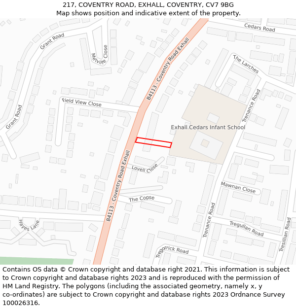 217, COVENTRY ROAD, EXHALL, COVENTRY, CV7 9BG: Location map and indicative extent of plot