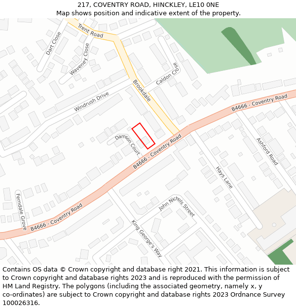 217, COVENTRY ROAD, HINCKLEY, LE10 0NE: Location map and indicative extent of plot