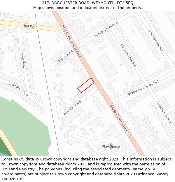 217, DORCHESTER ROAD, WEYMOUTH, DT3 5EQ: Location map and indicative extent of plot