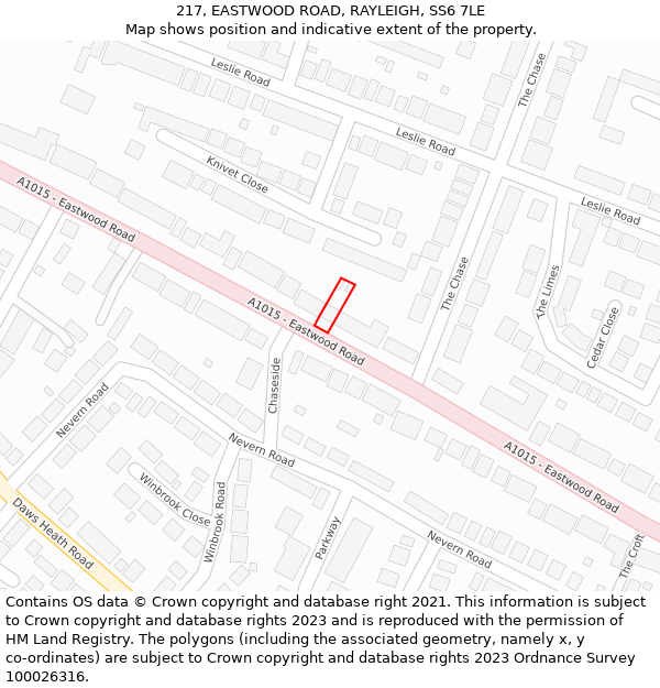 217, EASTWOOD ROAD, RAYLEIGH, SS6 7LE: Location map and indicative extent of plot