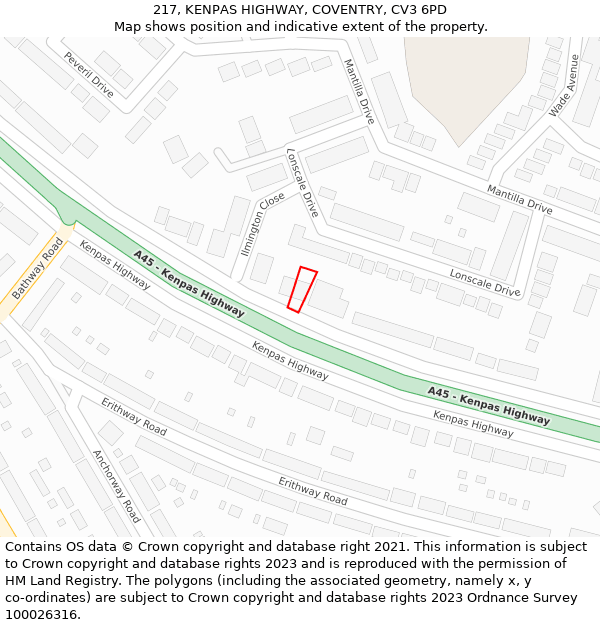 217, KENPAS HIGHWAY, COVENTRY, CV3 6PD: Location map and indicative extent of plot