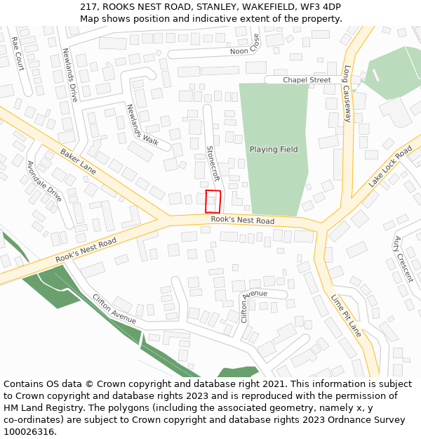 217, ROOKS NEST ROAD, STANLEY, WAKEFIELD, WF3 4DP: Location map and indicative extent of plot