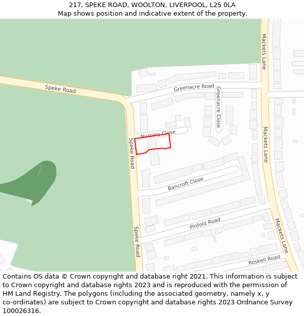 217, SPEKE ROAD, WOOLTON, LIVERPOOL, L25 0LA: Location map and indicative extent of plot