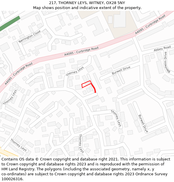 217, THORNEY LEYS, WITNEY, OX28 5NY: Location map and indicative extent of plot