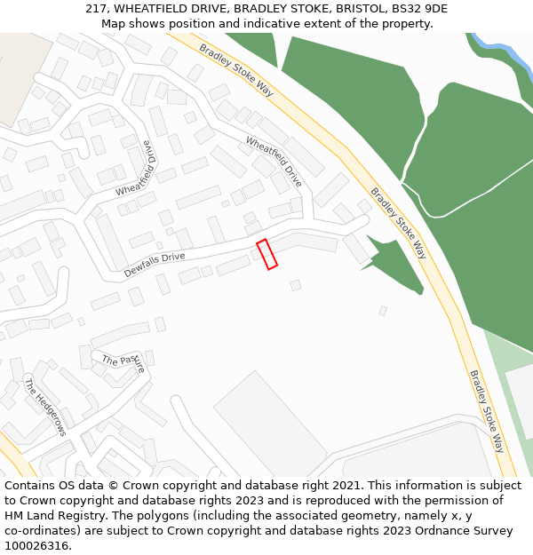 217, WHEATFIELD DRIVE, BRADLEY STOKE, BRISTOL, BS32 9DE: Location map and indicative extent of plot