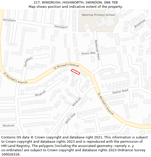 217, WINDRUSH, HIGHWORTH, SWINDON, SN6 7EB: Location map and indicative extent of plot