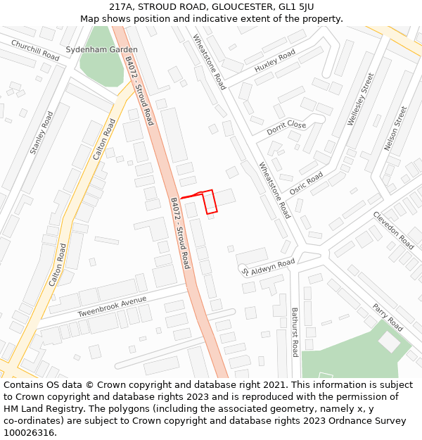 217A, STROUD ROAD, GLOUCESTER, GL1 5JU: Location map and indicative extent of plot