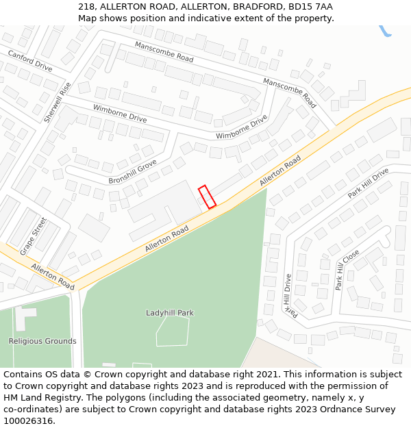 218, ALLERTON ROAD, ALLERTON, BRADFORD, BD15 7AA: Location map and indicative extent of plot