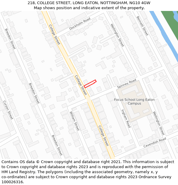 218, COLLEGE STREET, LONG EATON, NOTTINGHAM, NG10 4GW: Location map and indicative extent of plot