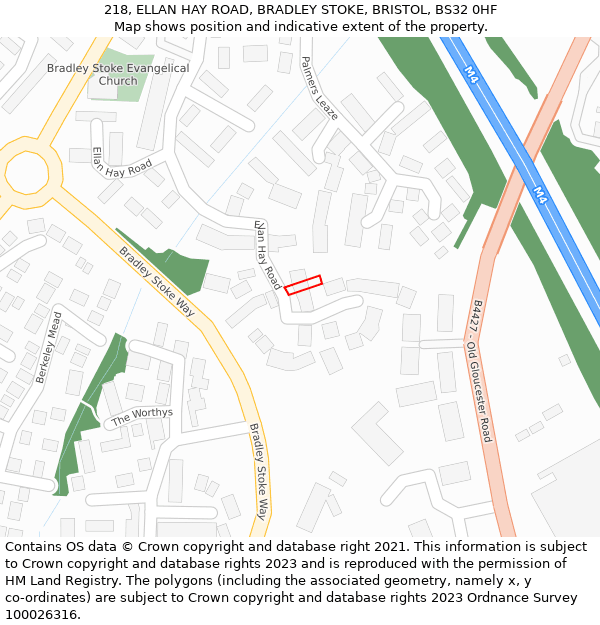 218, ELLAN HAY ROAD, BRADLEY STOKE, BRISTOL, BS32 0HF: Location map and indicative extent of plot