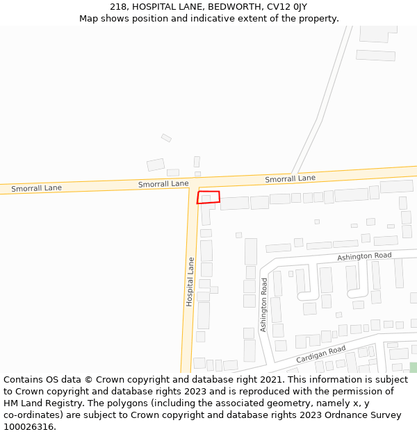 218, HOSPITAL LANE, BEDWORTH, CV12 0JY: Location map and indicative extent of plot